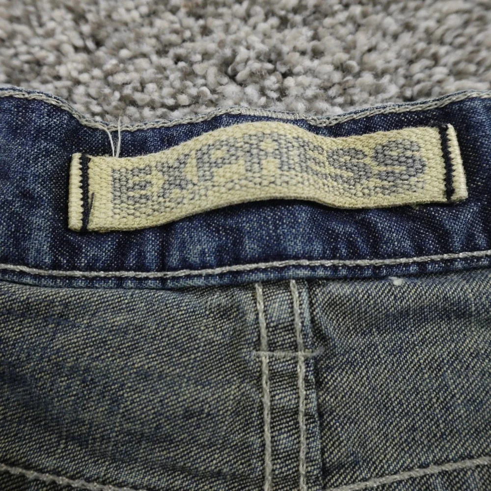 Express Jeans Mens 30X32 Dark Blue Denim Pants Patchwork Boot Button Fly Western